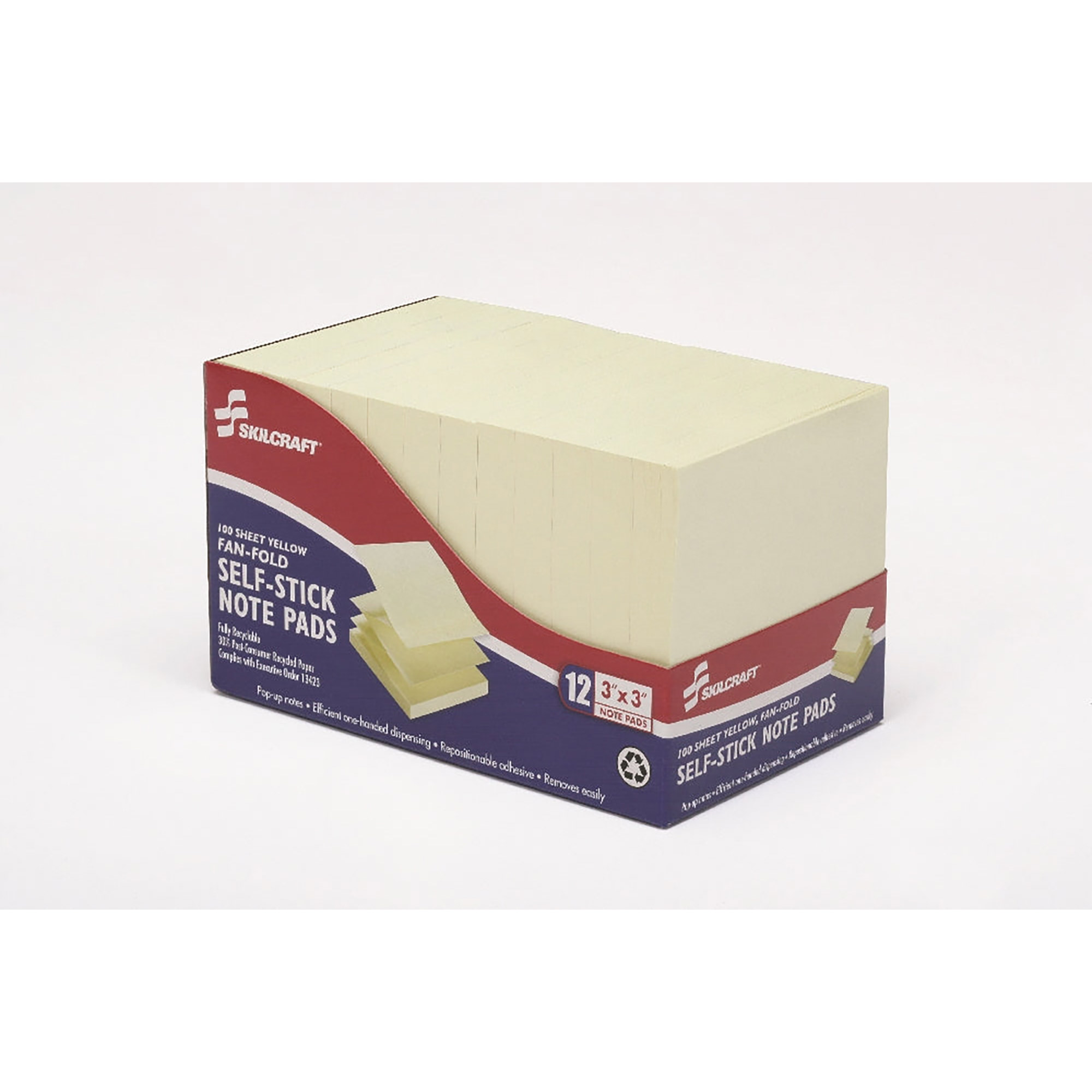 Note Pad, Self-Stick, Fanfold, Yellow, 3" x 3" - 12/PK