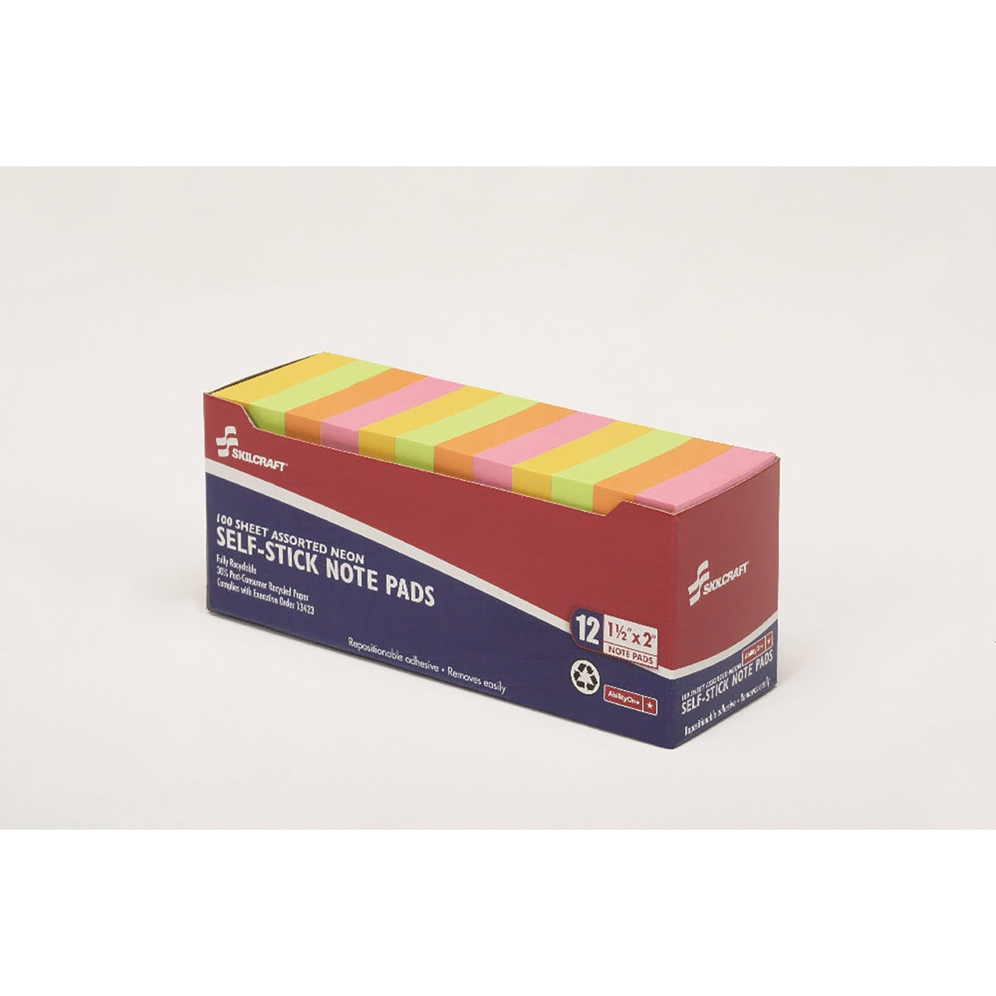 Writing Pad, Self-Stick, Repositionable, Unruled, Assorted Neon, 1-1/2" x 2" - 12/PK