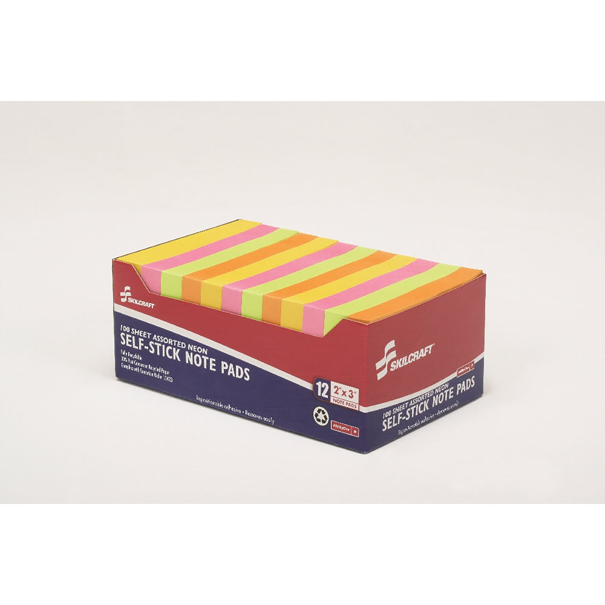 Writing Pad, Self-Stick, Repositionable, Unruled, Assorted Neon, 2" x 3" - 12/PK