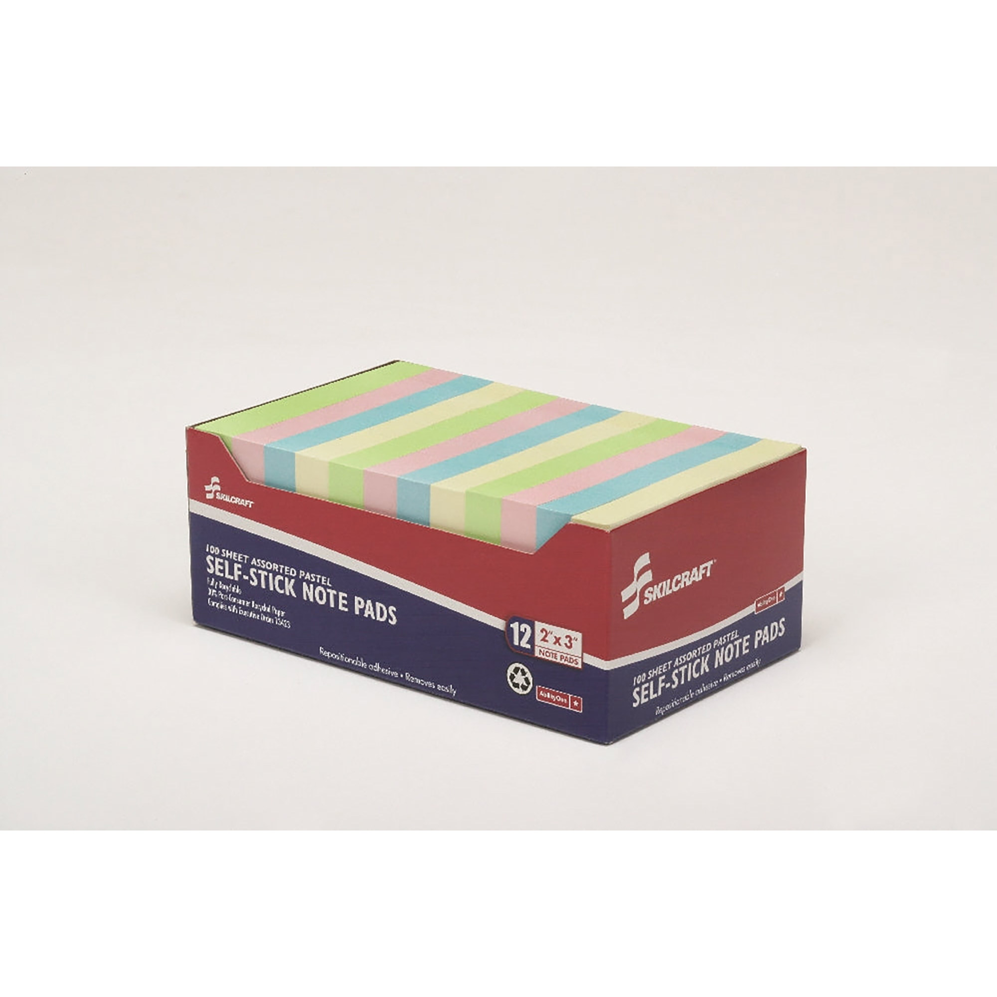 Writing Pad, Self-Stick, Repositionable, Unruled, Assorted Pastel, 2" x 3" - 12/PK