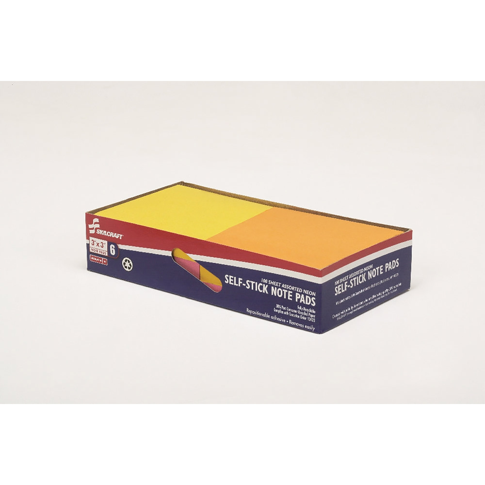 Writing Pad, Self-Stick, Repositionable, Unruled, Assorted Neon, 3" x 3" - 6/PK