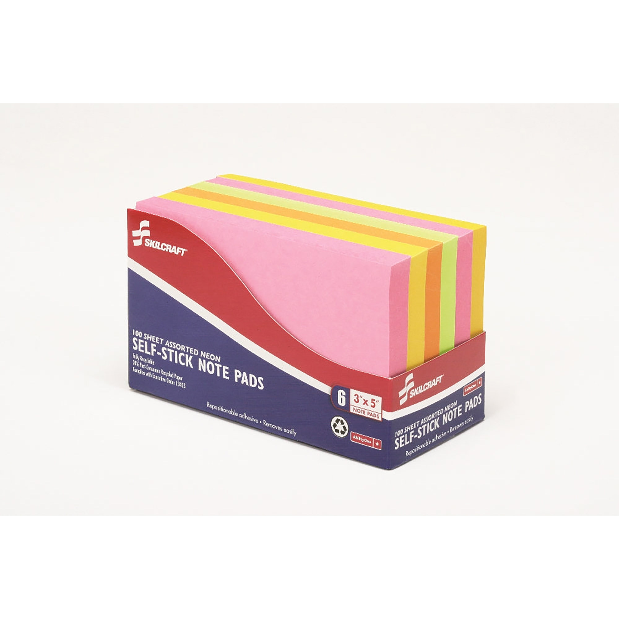 Writing Pad, Self-Stick, Repositionable, Unruled, Assorted Neon, 3" x 5" - 6/PK
