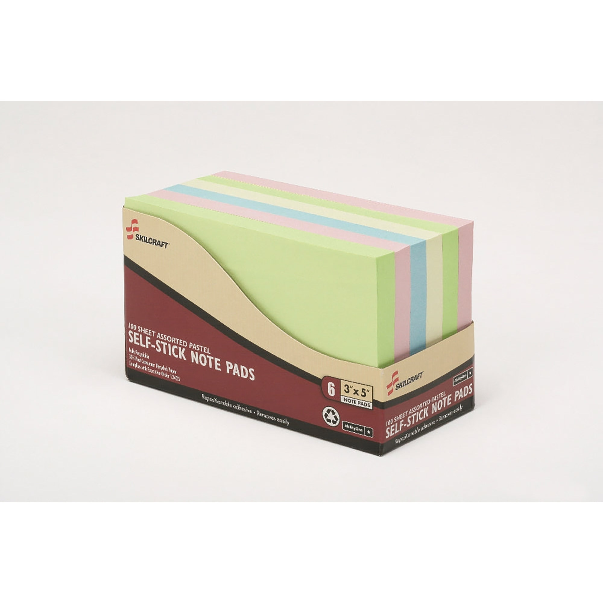 Writing Pad, Self-Stick, Repositionable, Unruled, Assorted Pastel, 3" x 5" - 6/PK