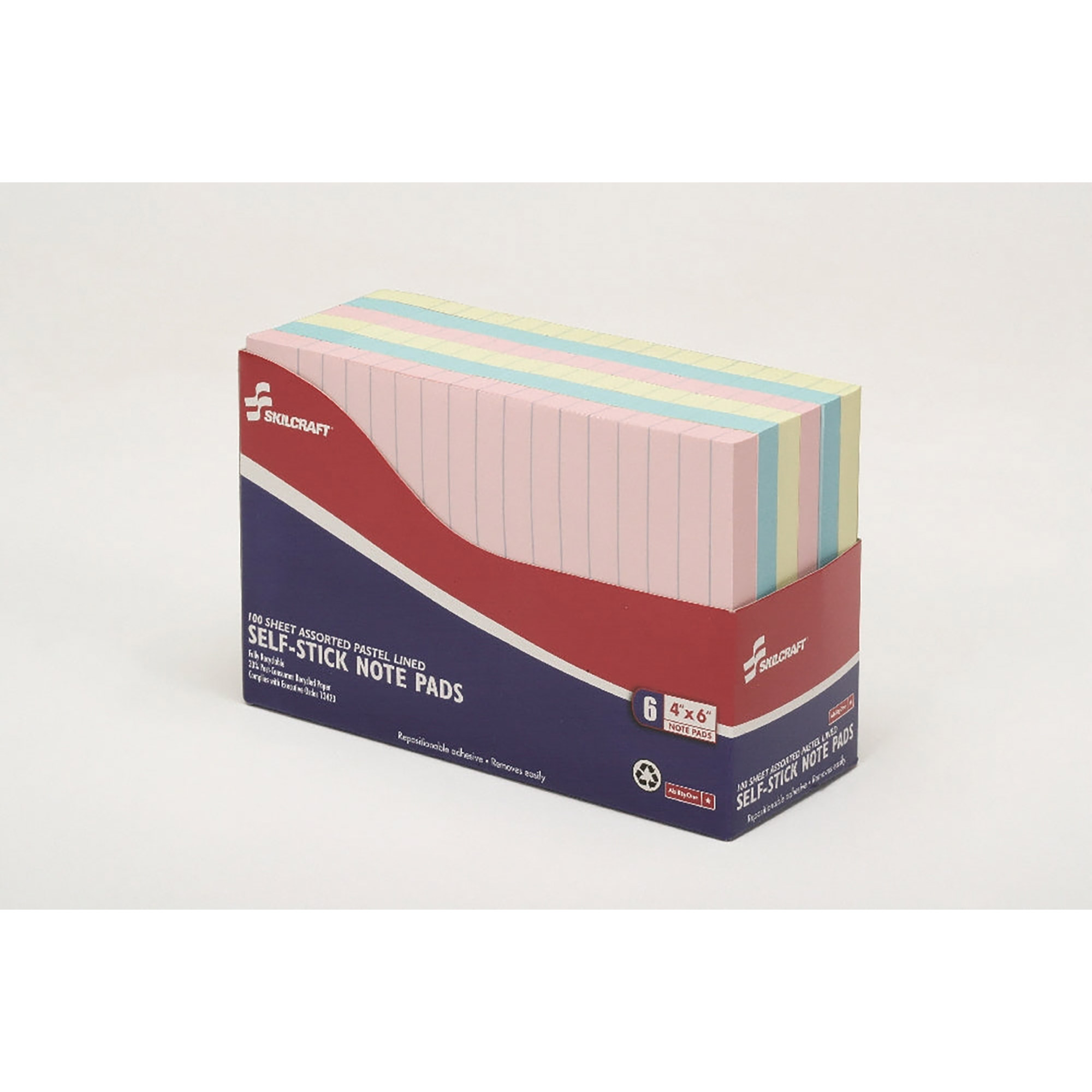Writing Pad, Self-Stick, Repositionable, Ruled, Assorted Pastel, 4" x 6" - 6/PK