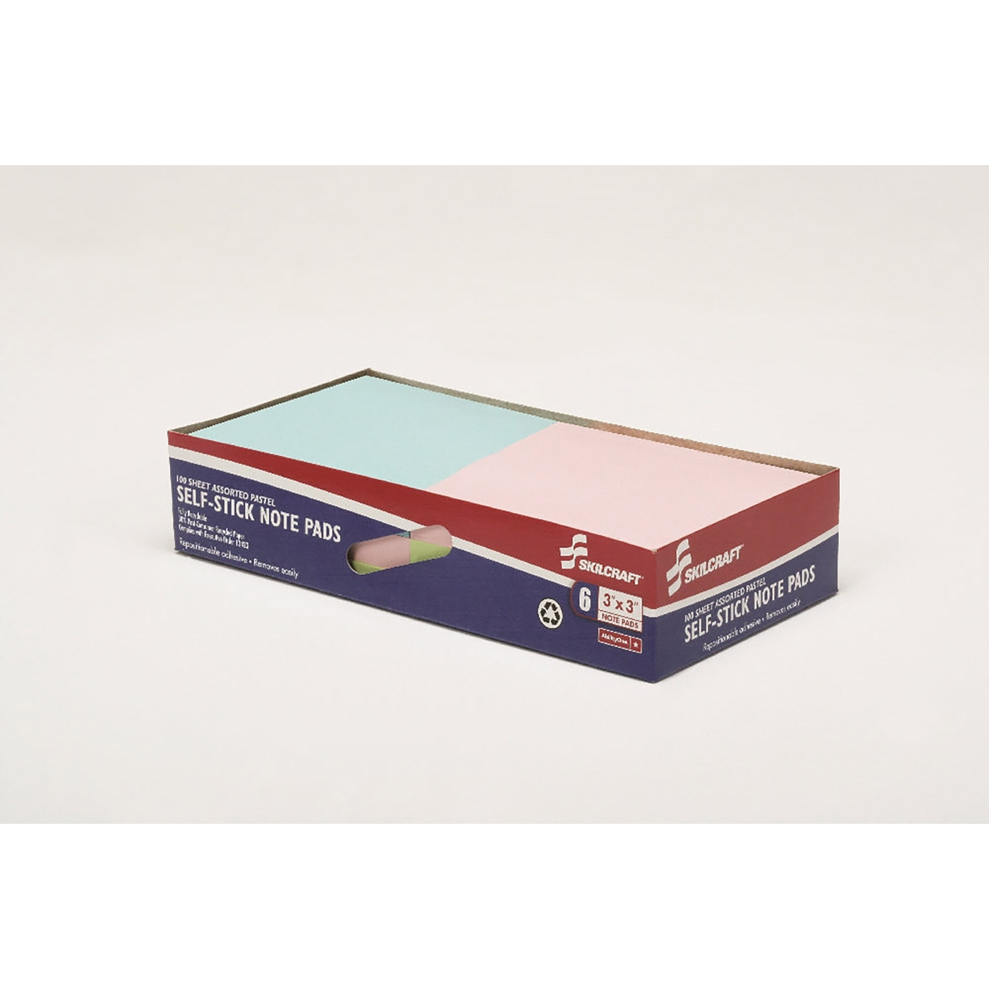Writing Pad, Self-Stick, Repositionable, Unruled, Assorted Pastel, 3" x 3" - 6/PK