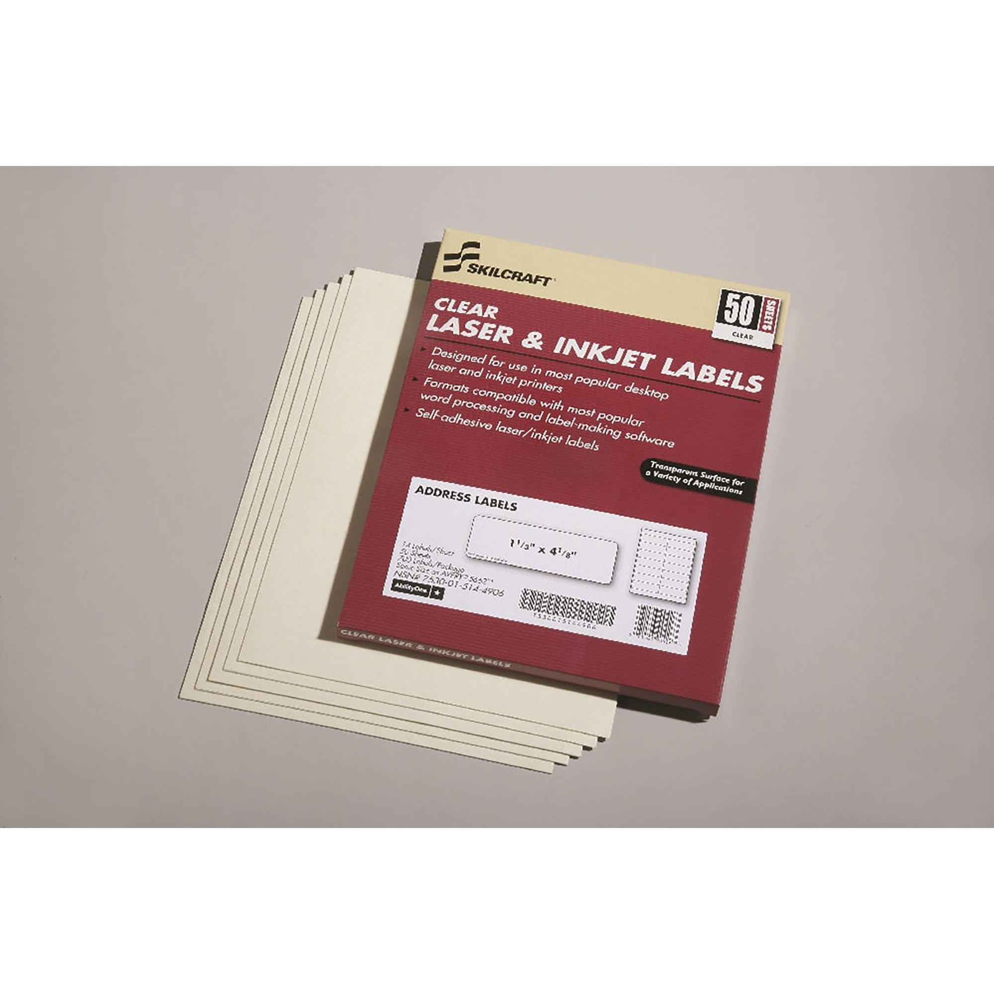 Labels, Laser And Inkjet, Clear, 4-1/8"W x 1-1/3"L - 50/BX