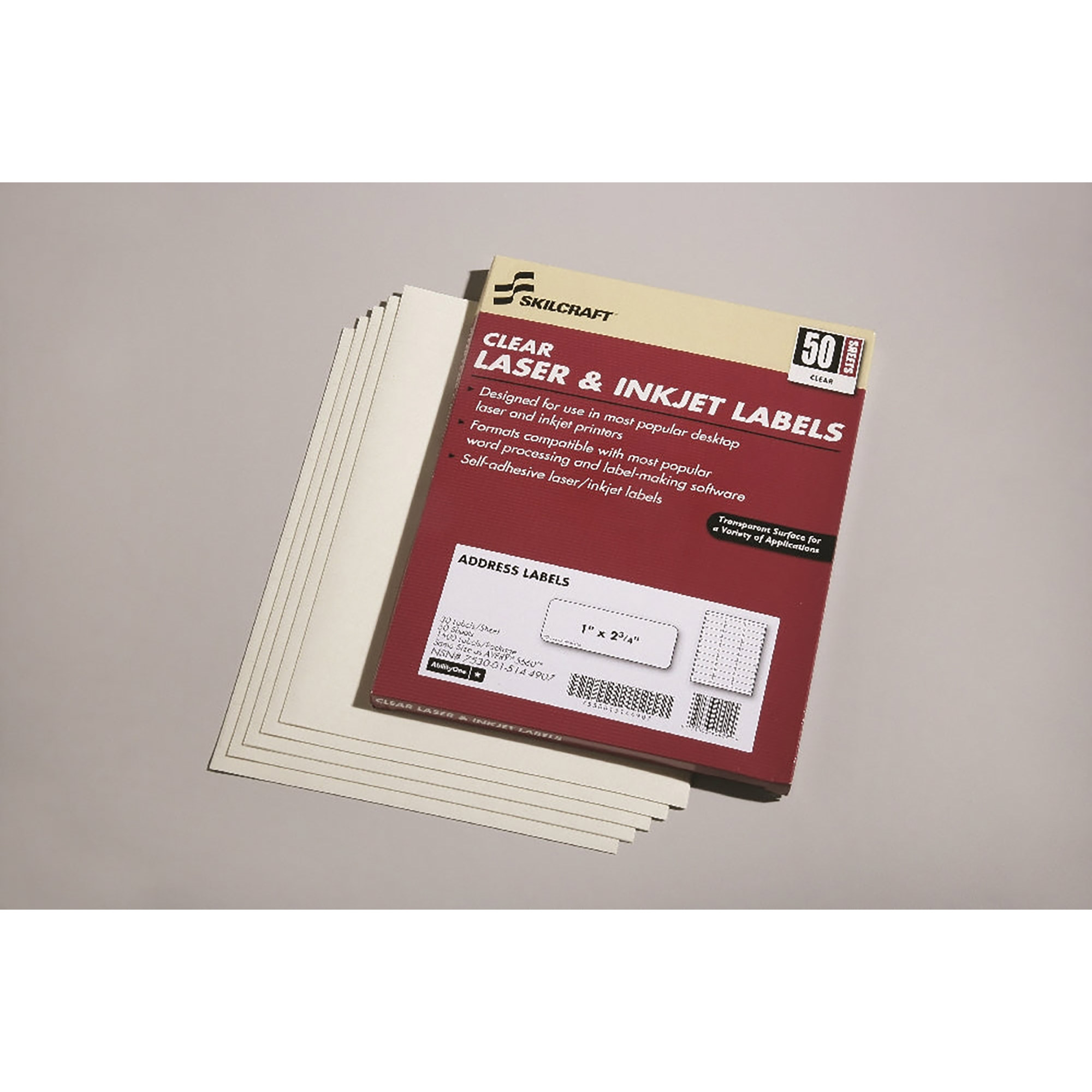 Labels, Laser And Inkjet, Clear, 2-3/4"W x 1"L - 50/BX