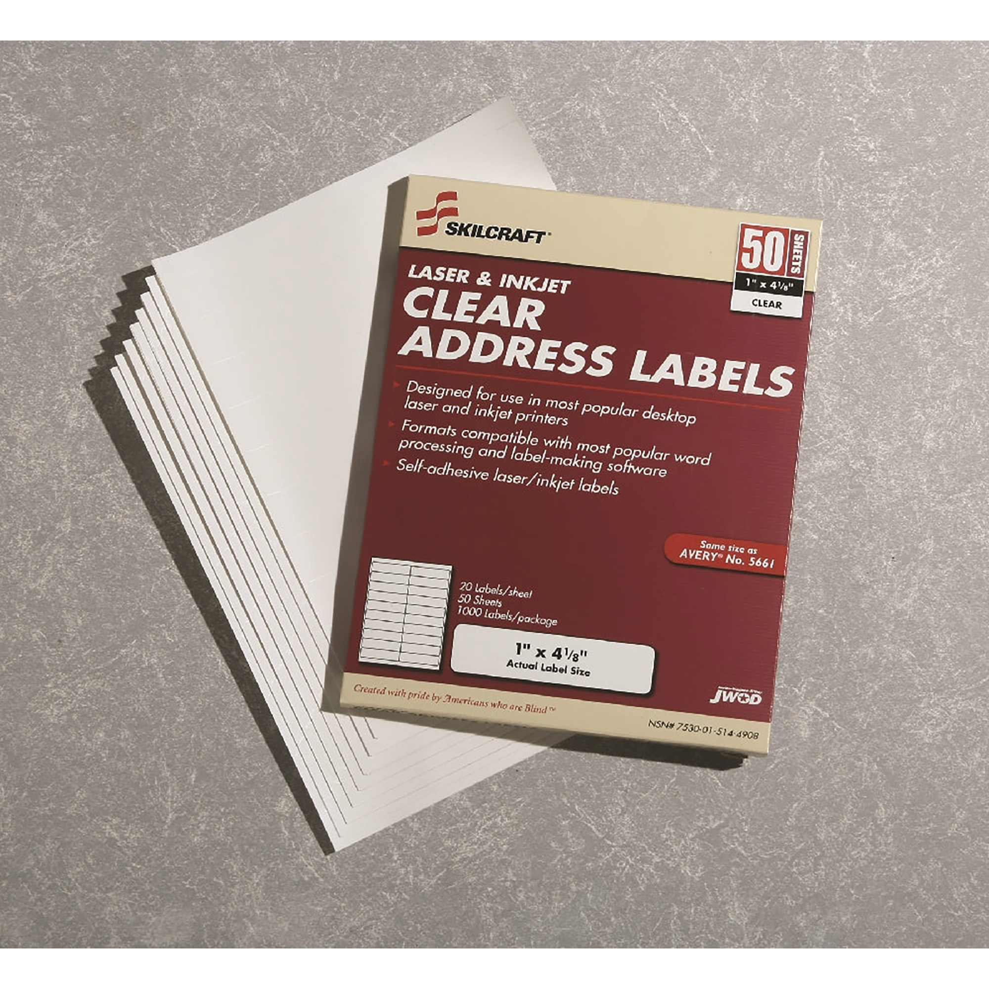 Labels, Laser And Inkjet, Clear, 4-1/8"W x 1"L - 50/BX