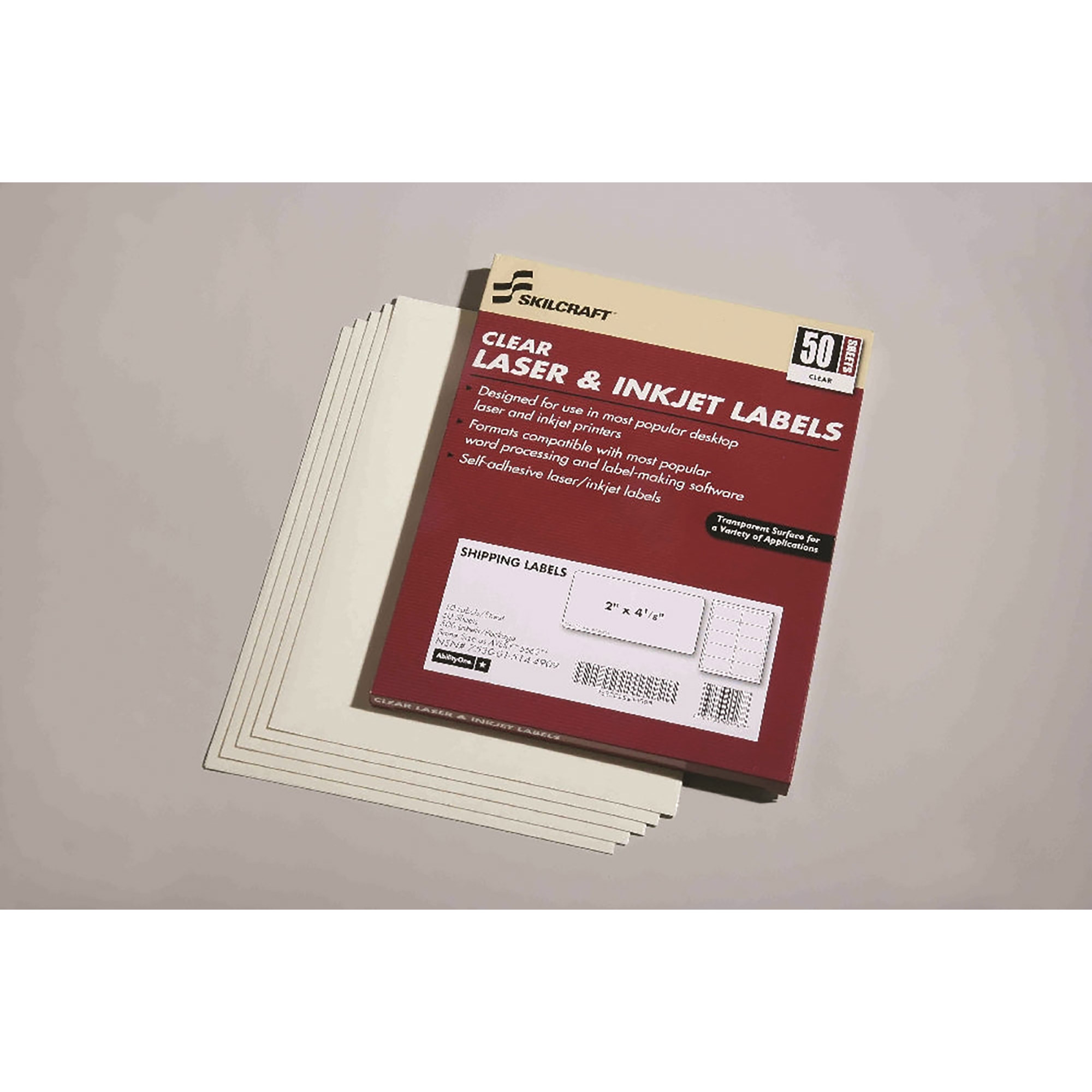 Labels, Laser And Inkjet, Clear, 4-1/8"W x 2"L - 50/BX