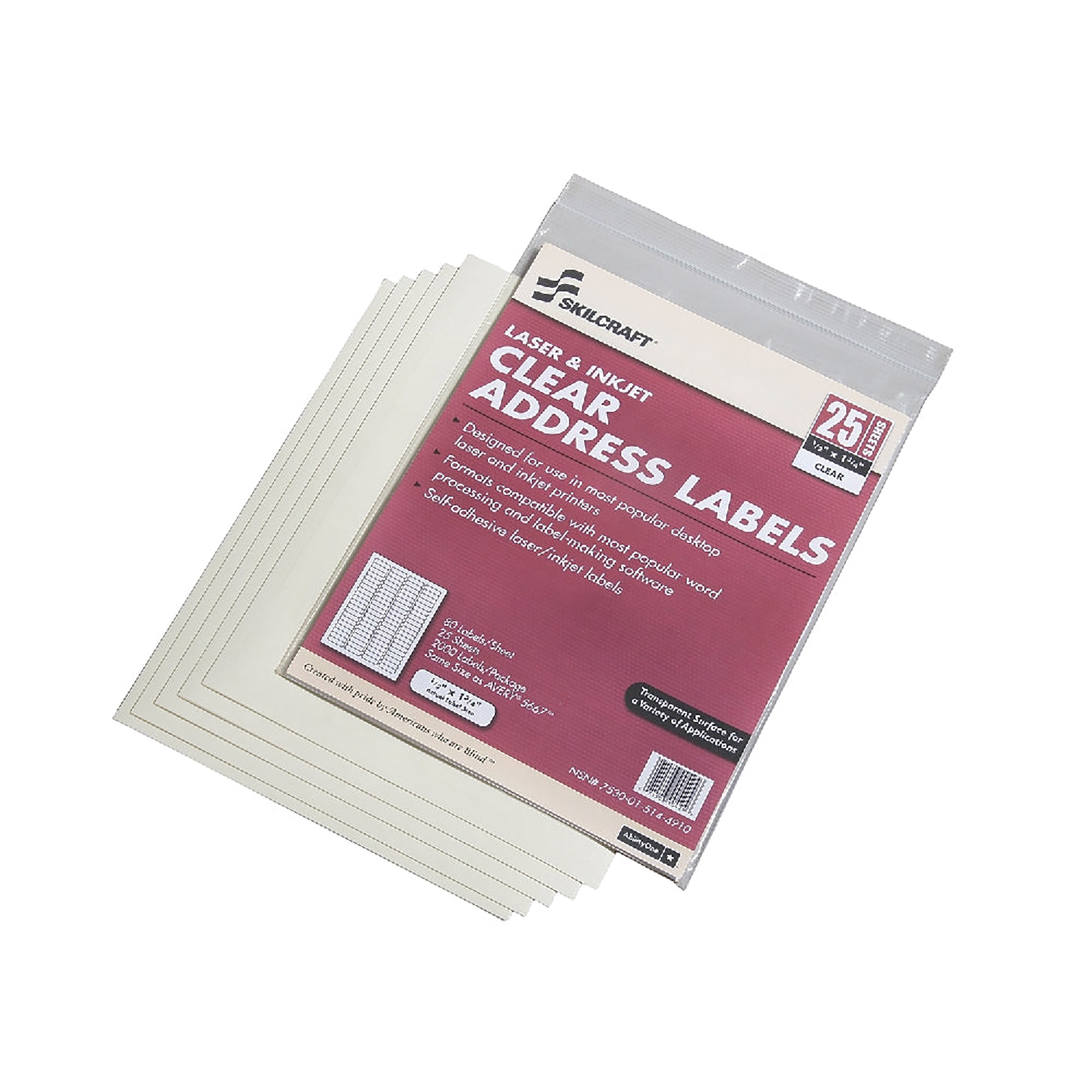 Labels, Laser And Inkjet, Clear, 1-3/4"W x 1/2"L - 50/BX