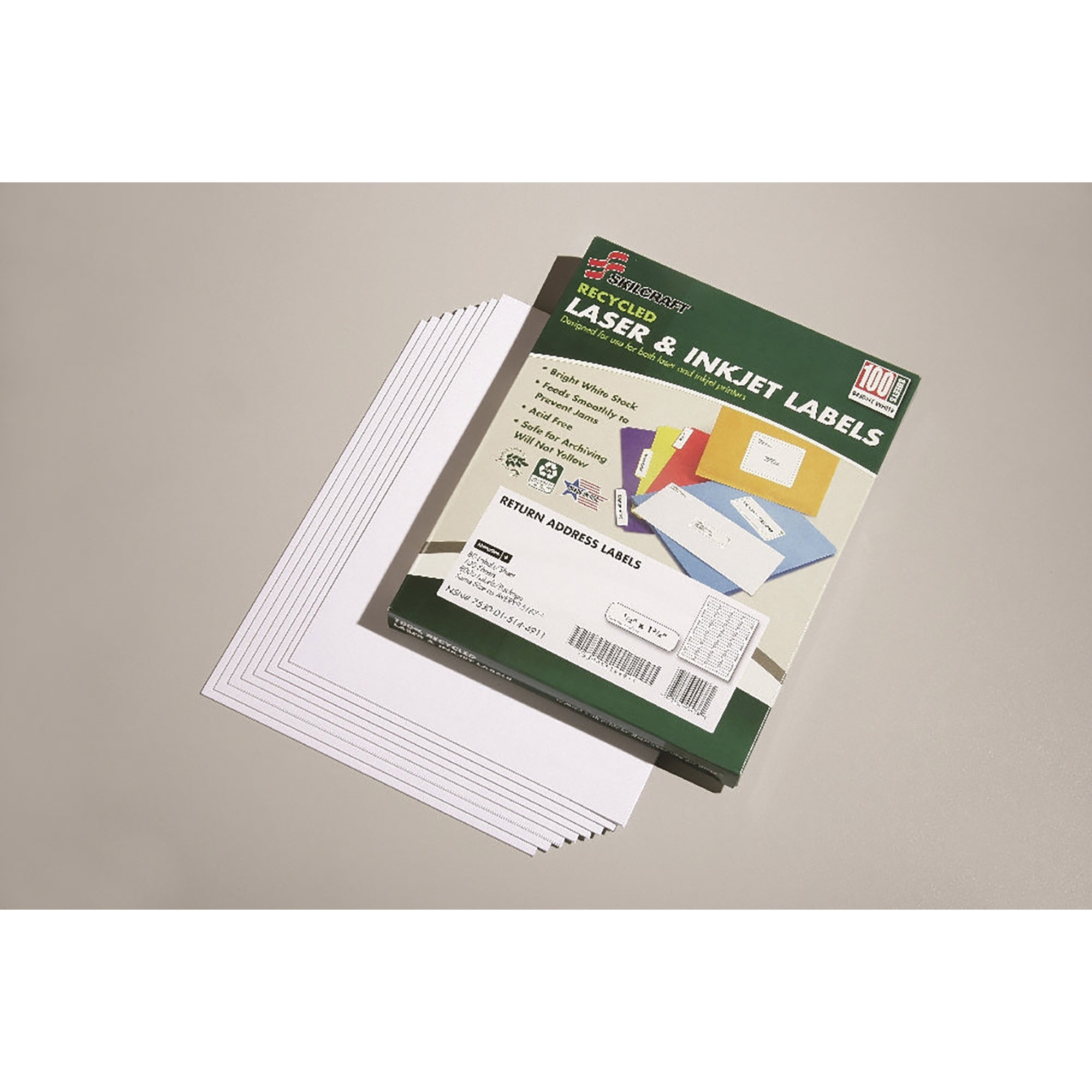 Label, Return Address, Recycled, Laser And Inkjet, White, 1/2" x 1-3/4", 100 Sheets/BX