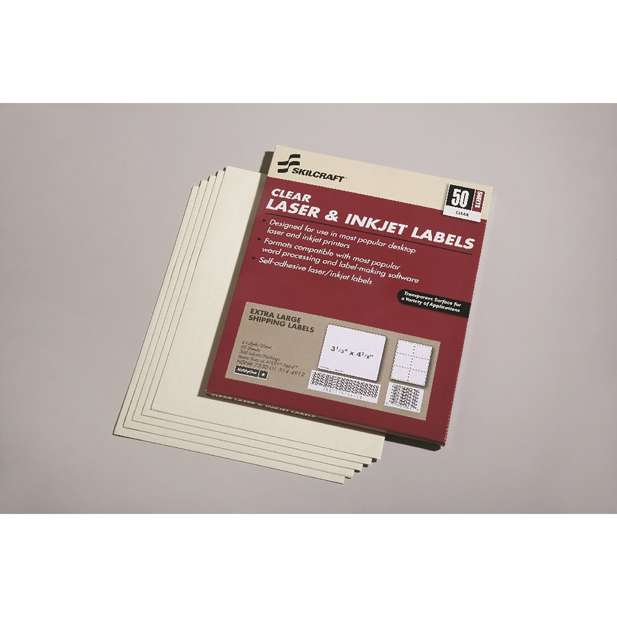 Labels, Laser And Inkjet, Clear, 4-1/8"W x 3-1/3"L - 50/BX