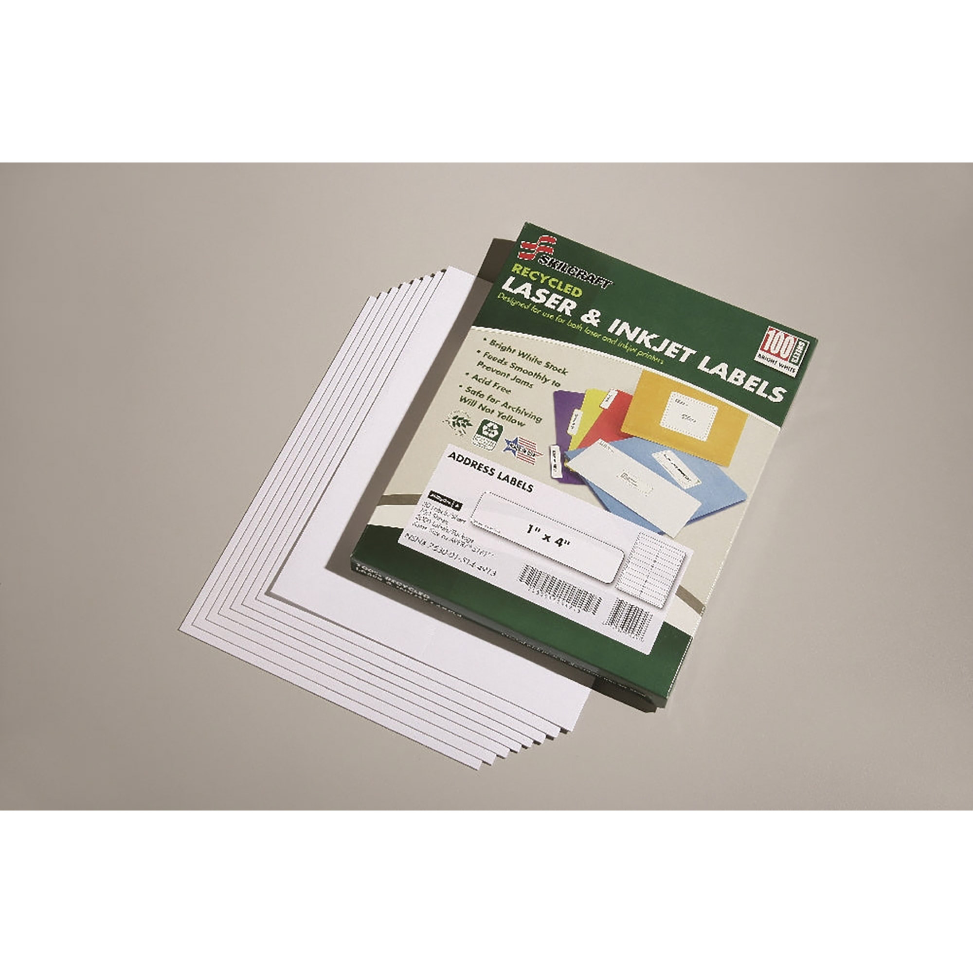 Label, Address, Recycled, Laser And Inkjet, White, 1" x 4", 100 Sheets/BX