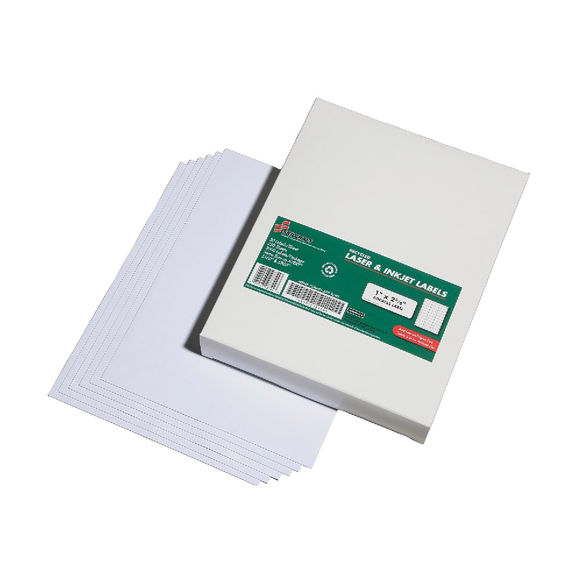 Label, Address, Recycled, Laser And Inkjet, White, 1" x 2-5/8", 250 Sheets/BX