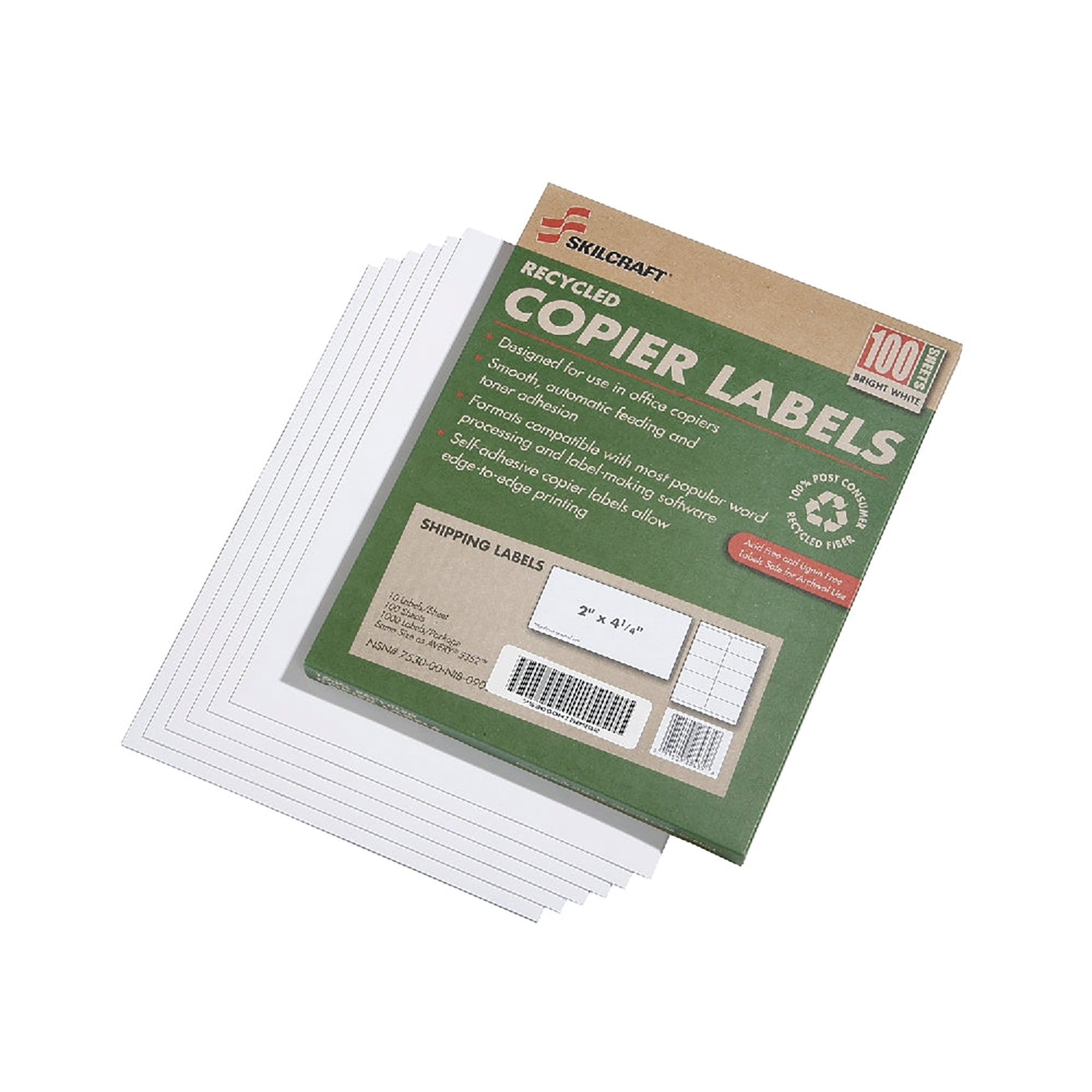 Label, Copier, Pressure Sensitive, Recycled, Address, White, 2" x 4-1/4" - 100/BX