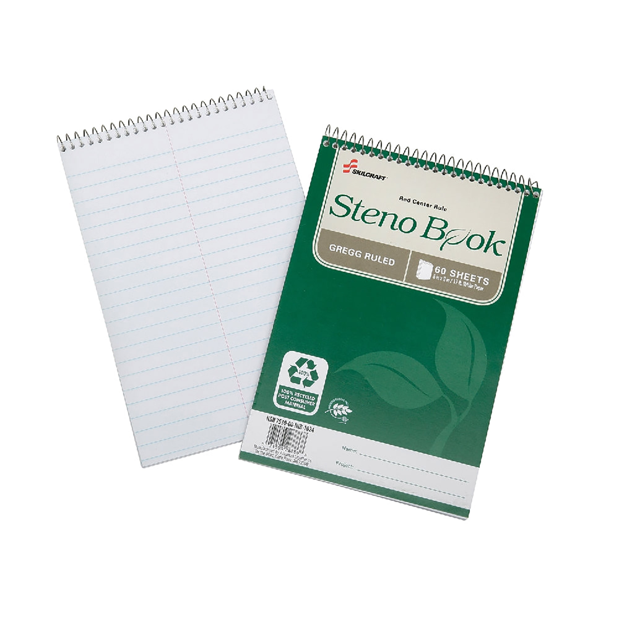 Notebook, Stenographer'S, 100% Pcw, 6 x 9", 60 Sheets, Gregg Rule, White - 6/PK