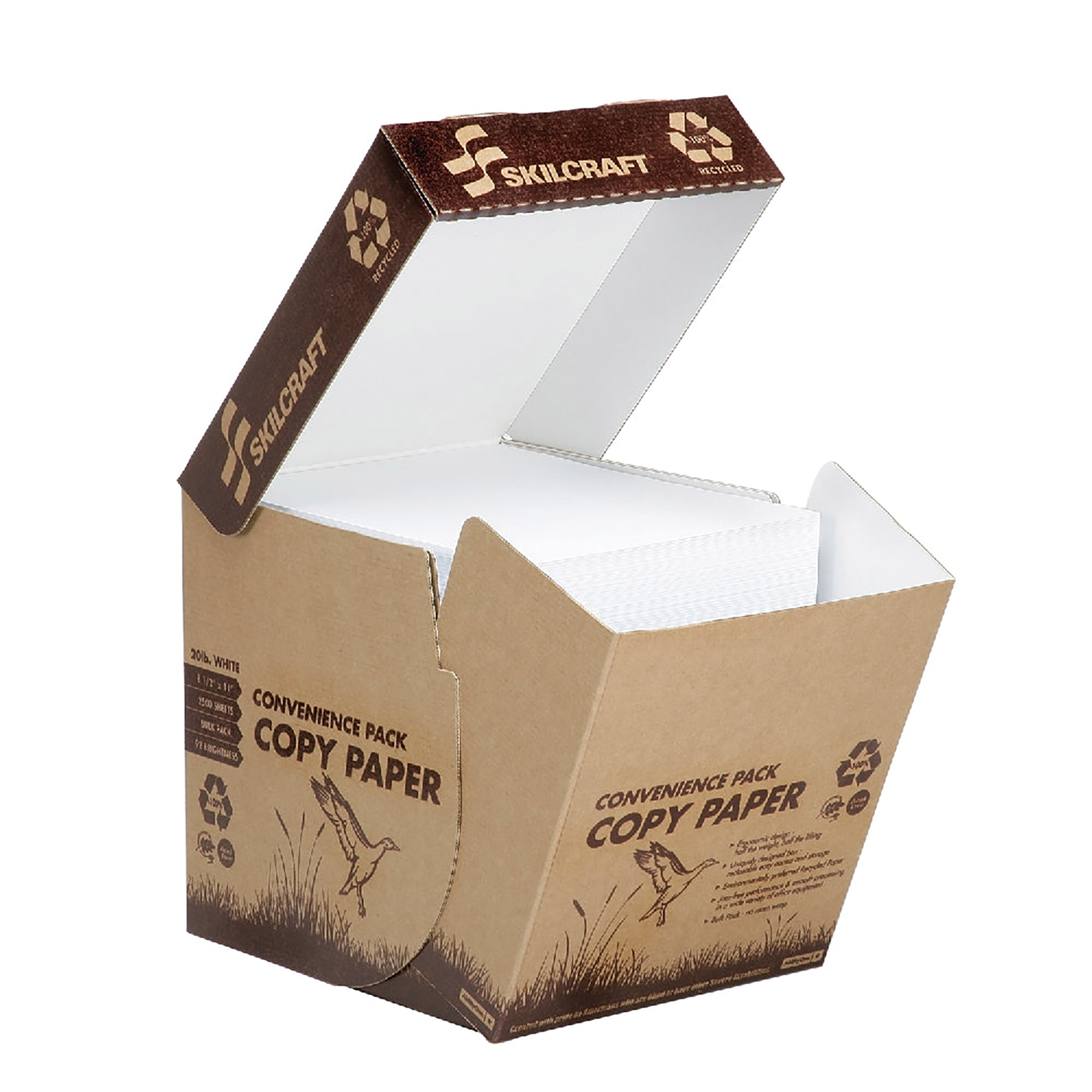 Copy Paper, 8.5 x 11, 100% Recycled, Reamless 2500 Sheet Convenience Pack - 2500/BX