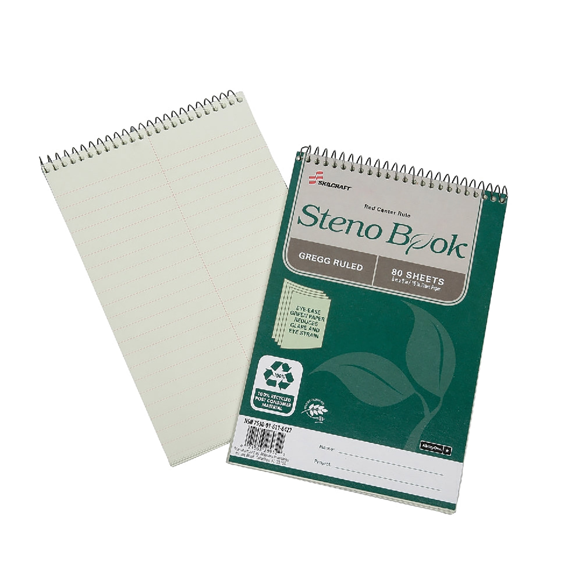 Steno Book, 80 Pages, 6" x 9", Green - 6/PK