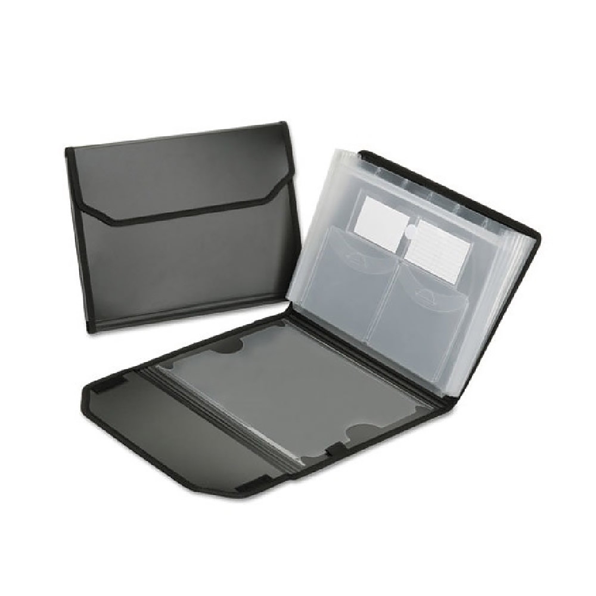 File Folder, Expanding, 7 Tab With Pockets, Flap and Cord Closure, Polypropylene, Black - Each
