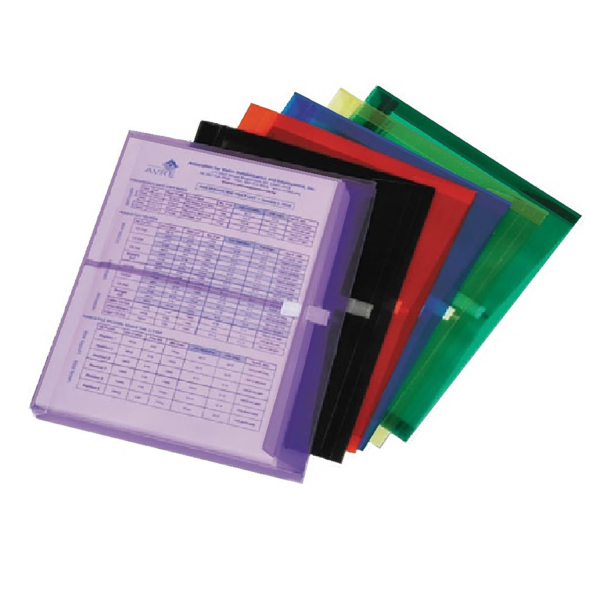 Envelope, Poly, Hook And Loop, Side Loading, Translucent Assorted Colors, 11 5/8" x 9 3/4" - 5/PK