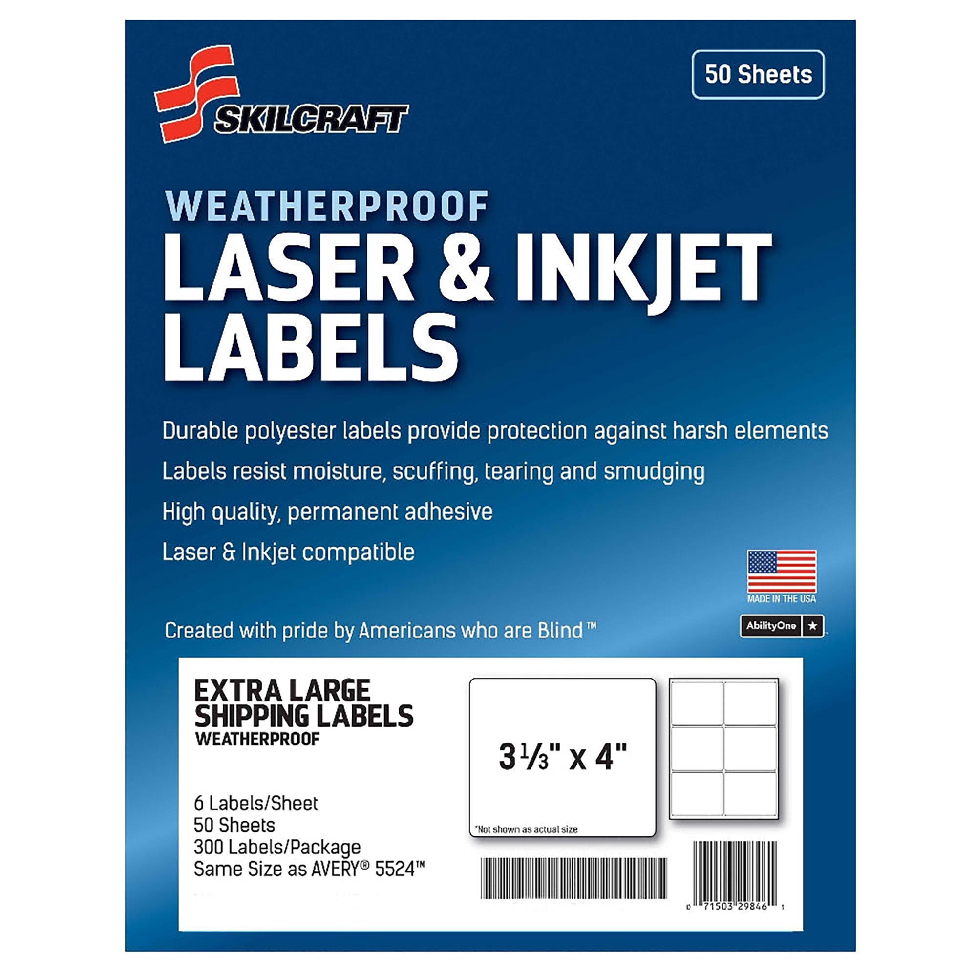 Labels, Mailing, Weatherproof, 3-1/3" x 4", White, 50 Sheets/PK
