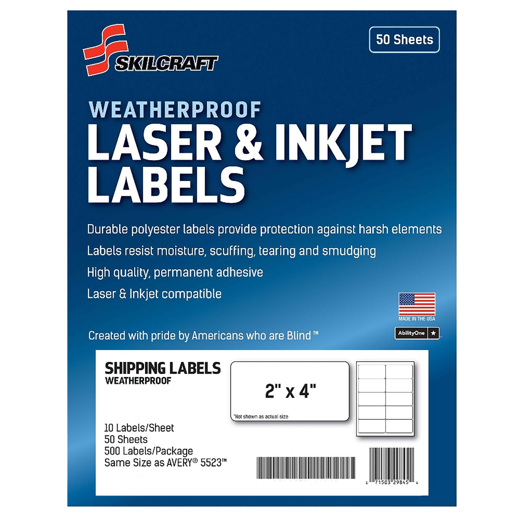 Labels, Mailing, Weatherproof, 2" x 4", White, 50 Sheets/PK