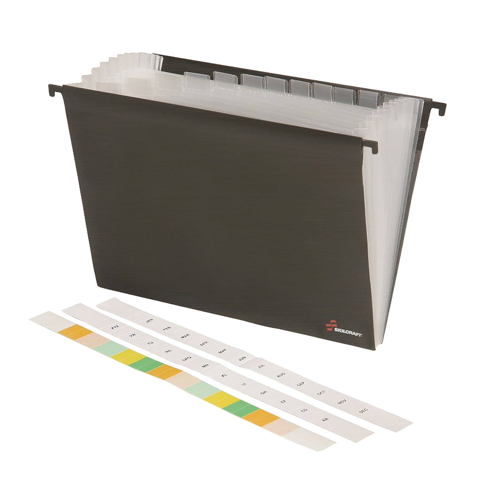 File Folder, Expanding, Hanging, 12 Tab, Polypropylene, Black - Each