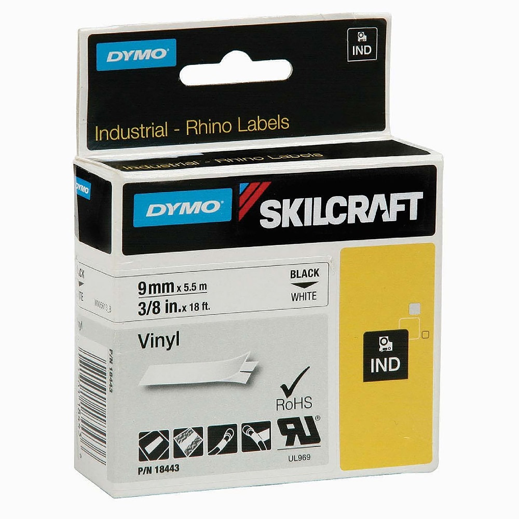 Cassette, Nylon Label Tape, Industrial, 3/4", White/Black - Each