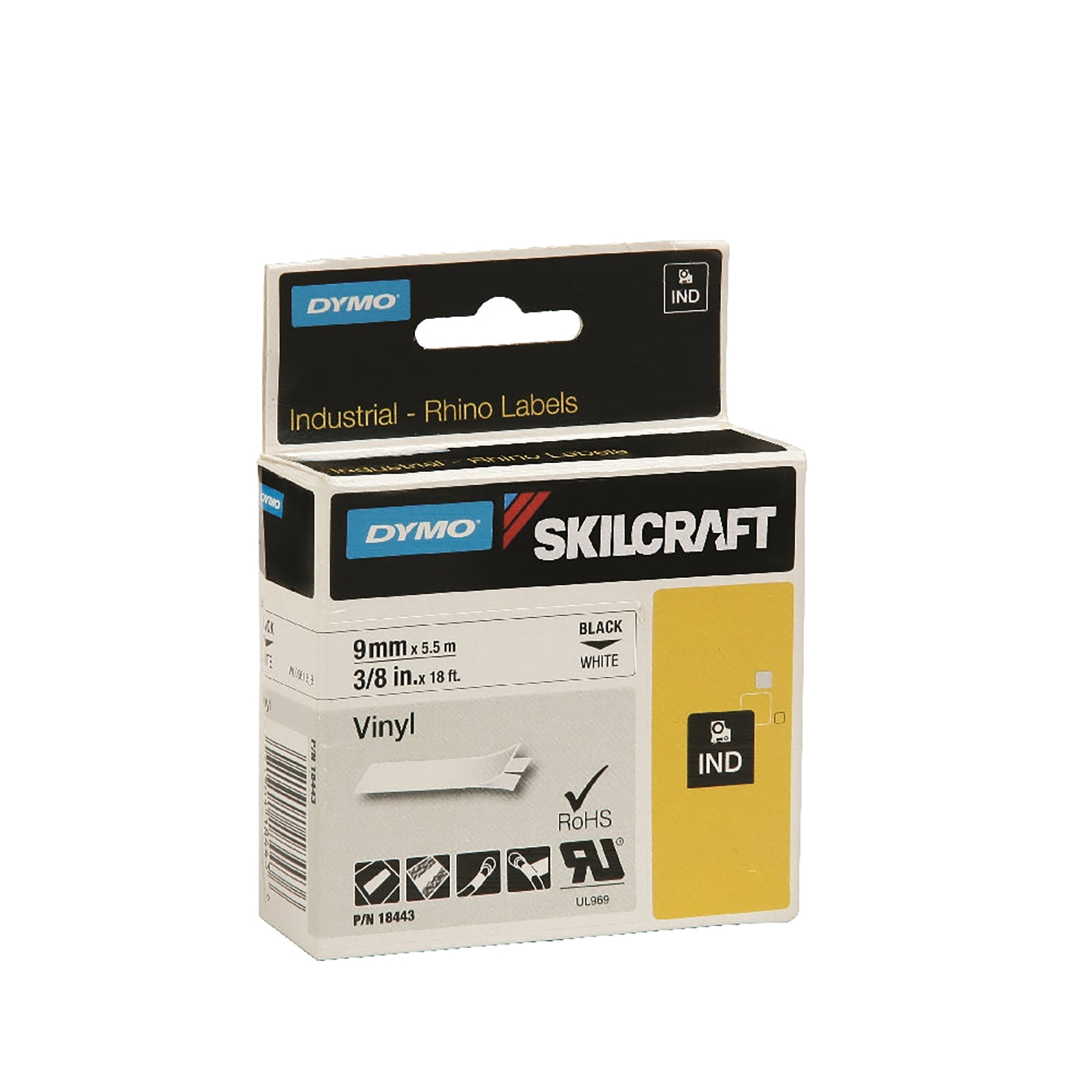 Cassette, Vinyl Label Tape, Industrial, 3/8", White/Black - Each