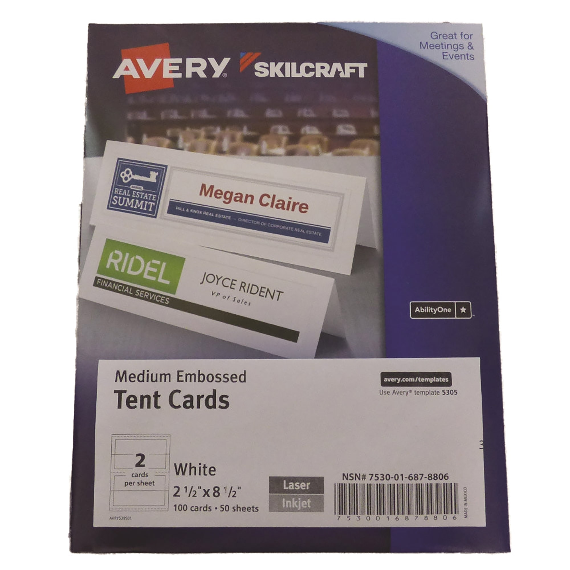 Tent Card Uncoat Emboss Two-Side Print White 2.5" x 8.5"100Cd, 50 Sheets/PK