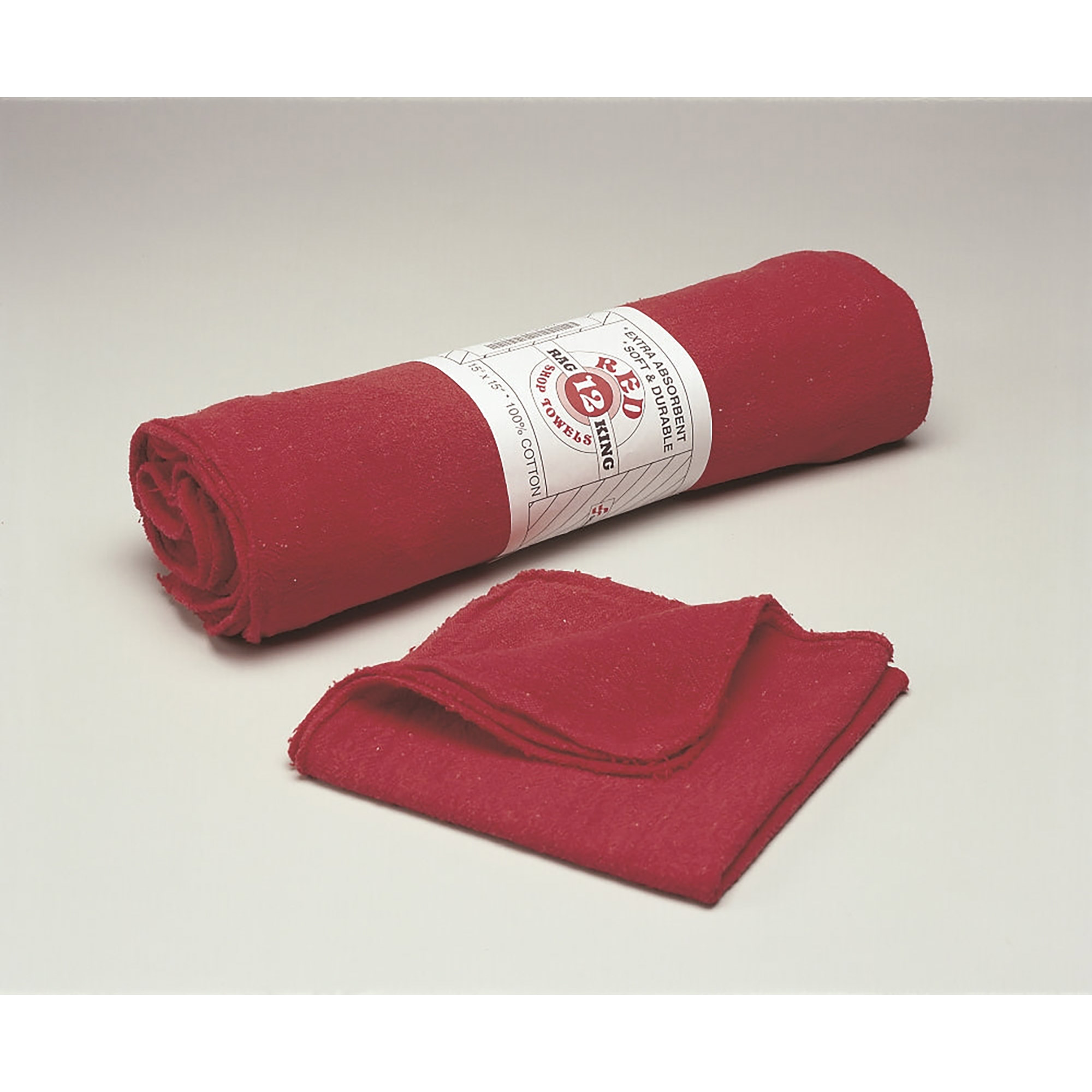 Towels, Wiping, Machinery, Cotton, 15" x 15", Red - 12/BX