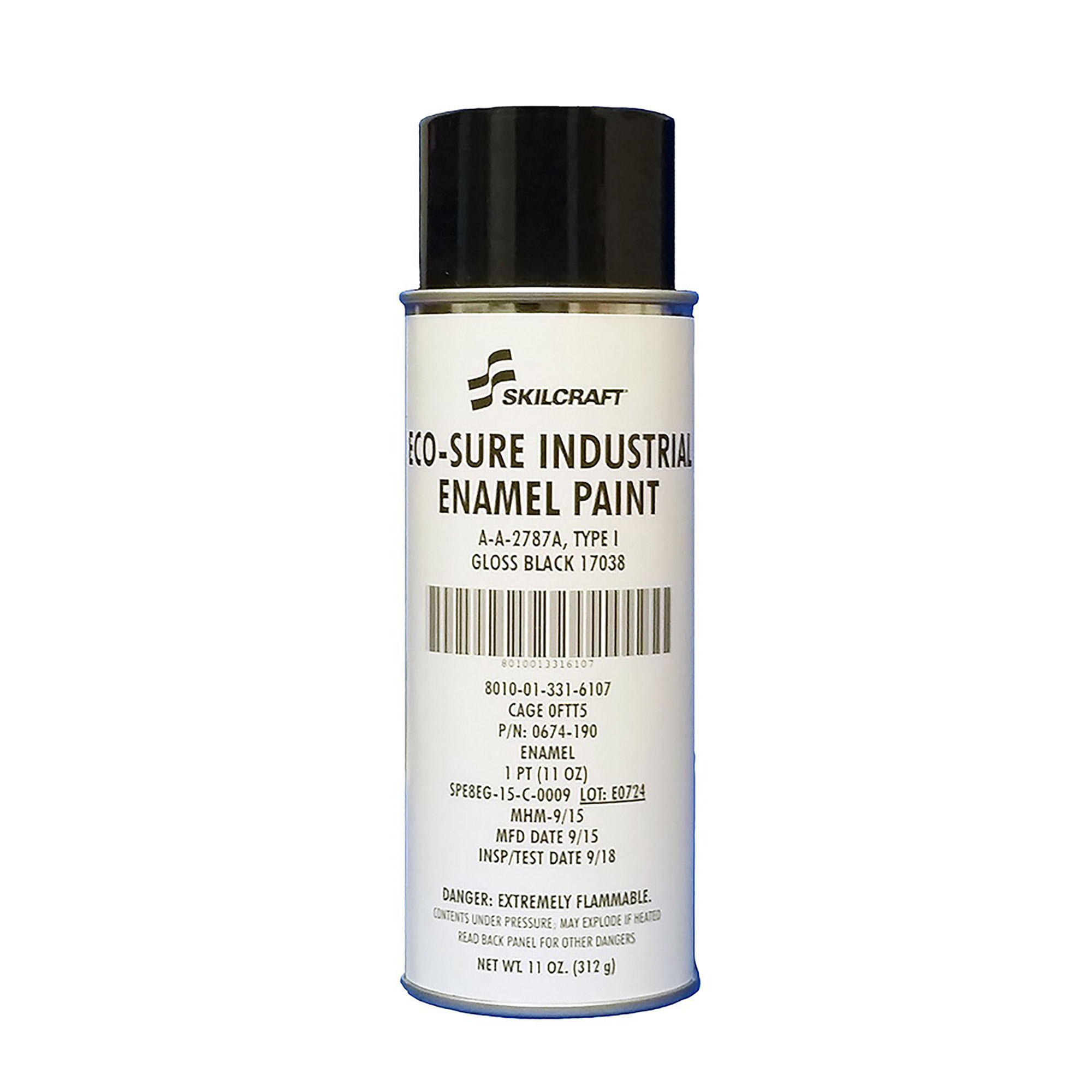 Enamel, Aerosol, Type I, Gloss Black, Pint - Each