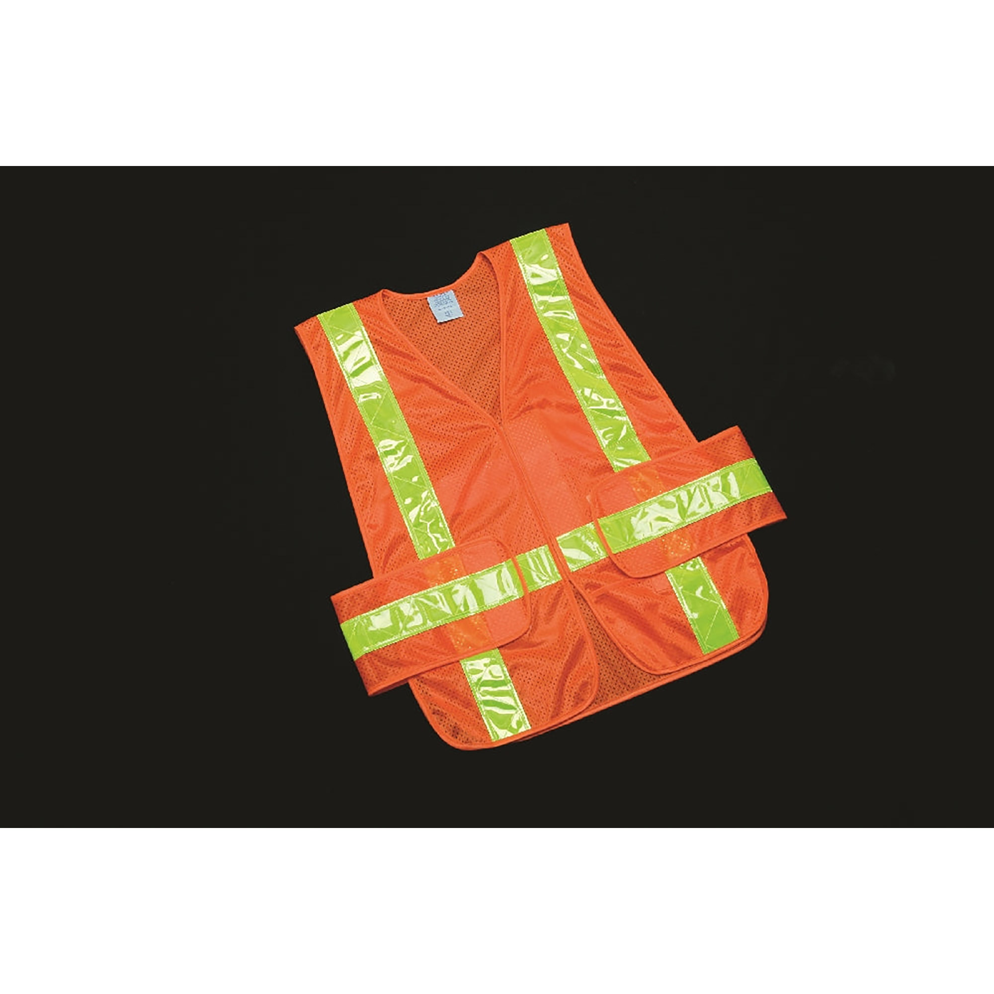Vest, Safety, Class 2 ANSI 107, Front Closure, Orange, Yellow Reflective Strips, One-Size Fits All