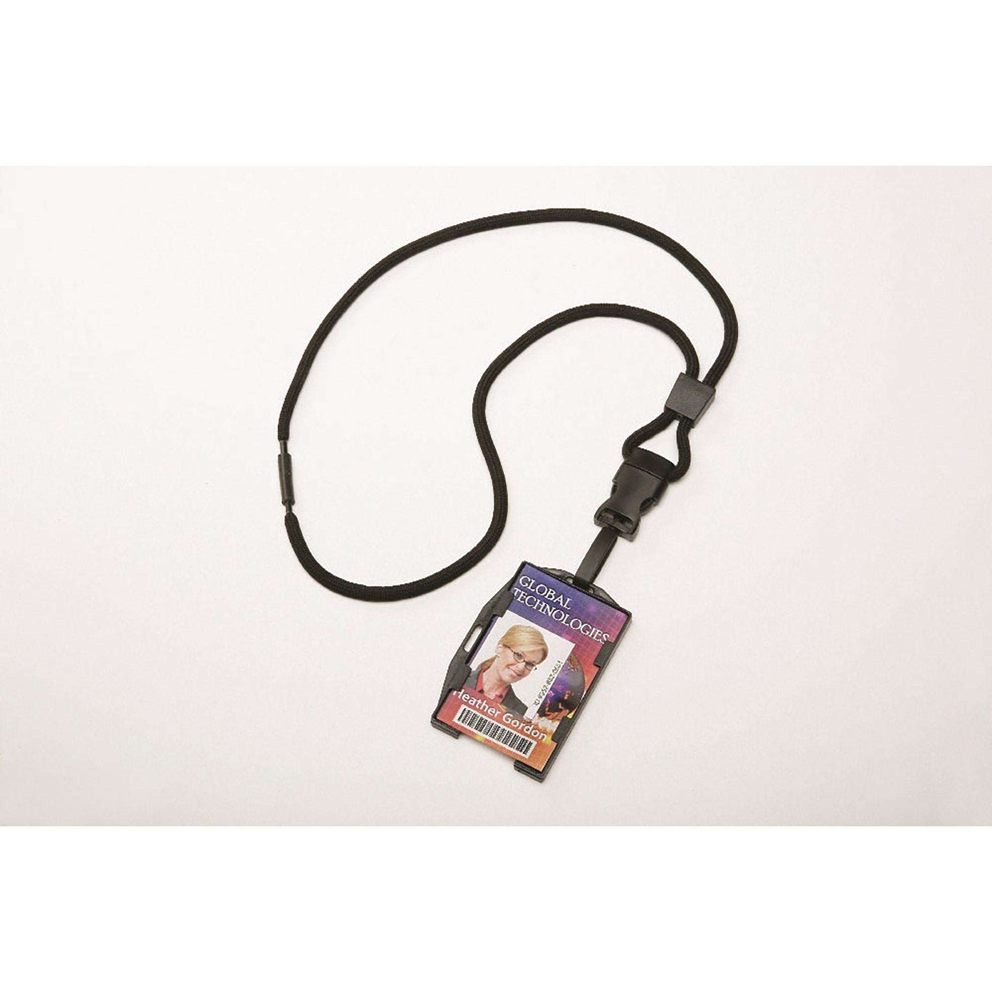 Id Card Holder, Dual Cards, Rigid Plastic, Black, W/ Neck Lanyard - 12/PK