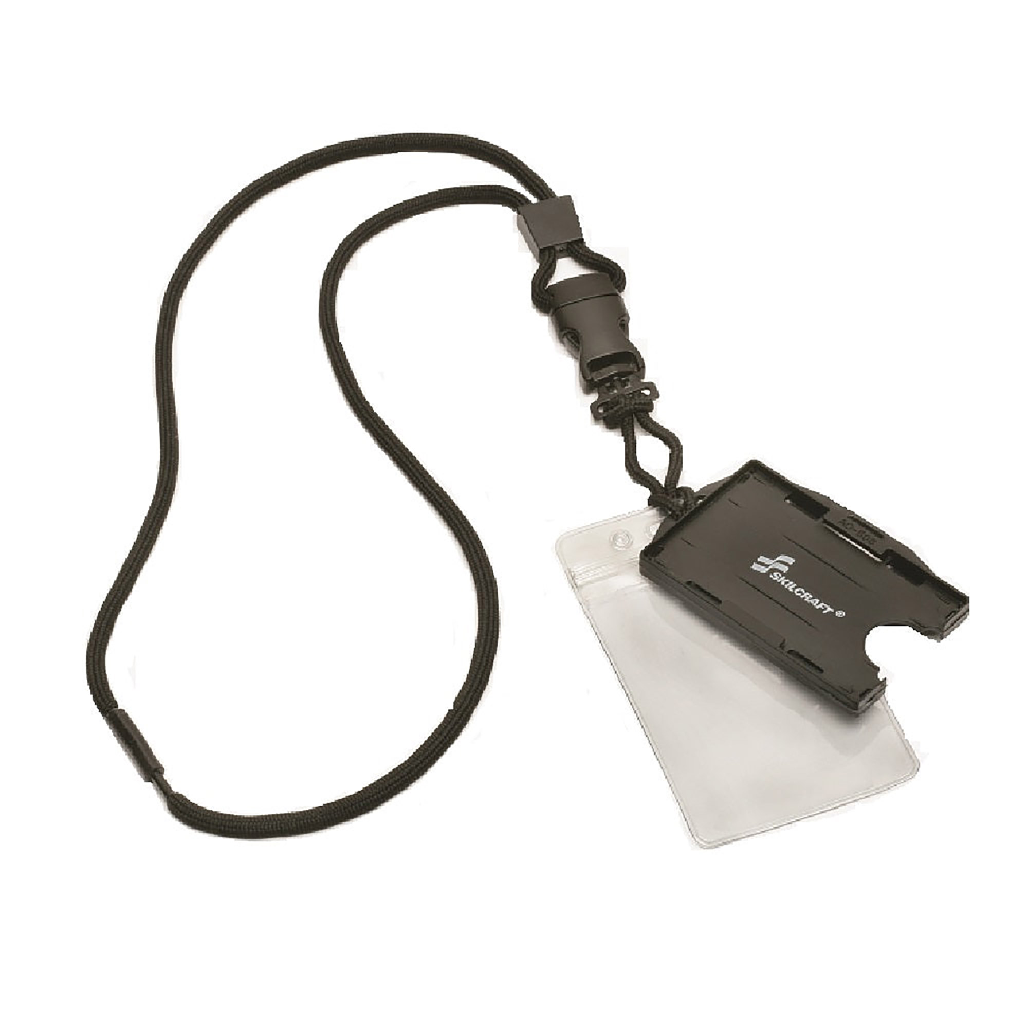 Flight Line Lanyard, Cord Style, Breakaway, with Holder, Black, 36" x .25" - 12/PK